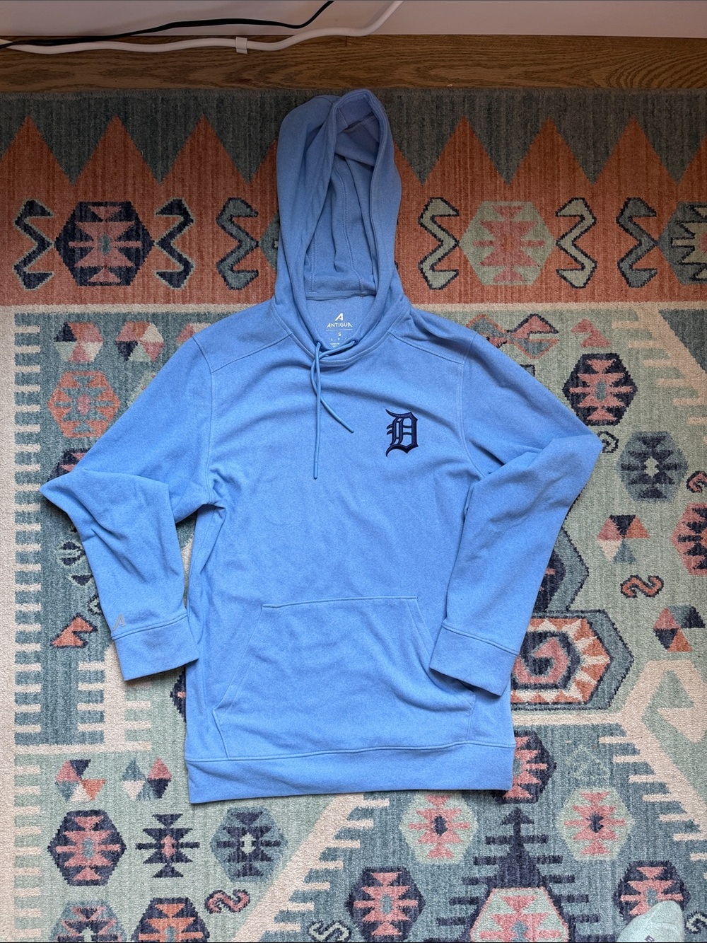 Antigua Light Blue Detroit D Logo Zip-Up Sweater